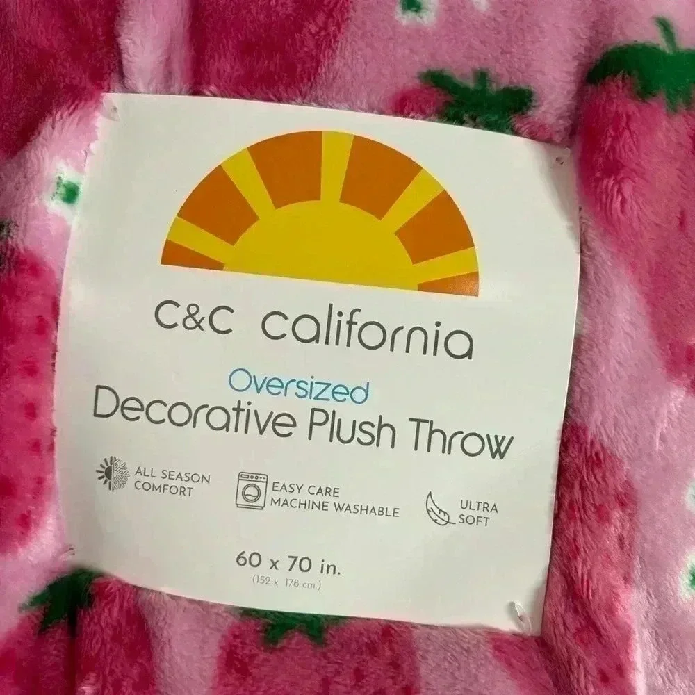 C&C California Pink Strawberry Blanket Plush Throw Blanket 60x70 Inches - Picture 3 of 5